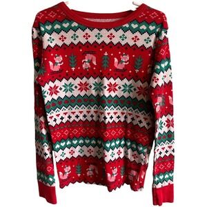 Cat & Jack Pajama Top Knit Girls 10 Long Sleeve Winter Fox Red/Green Christmas